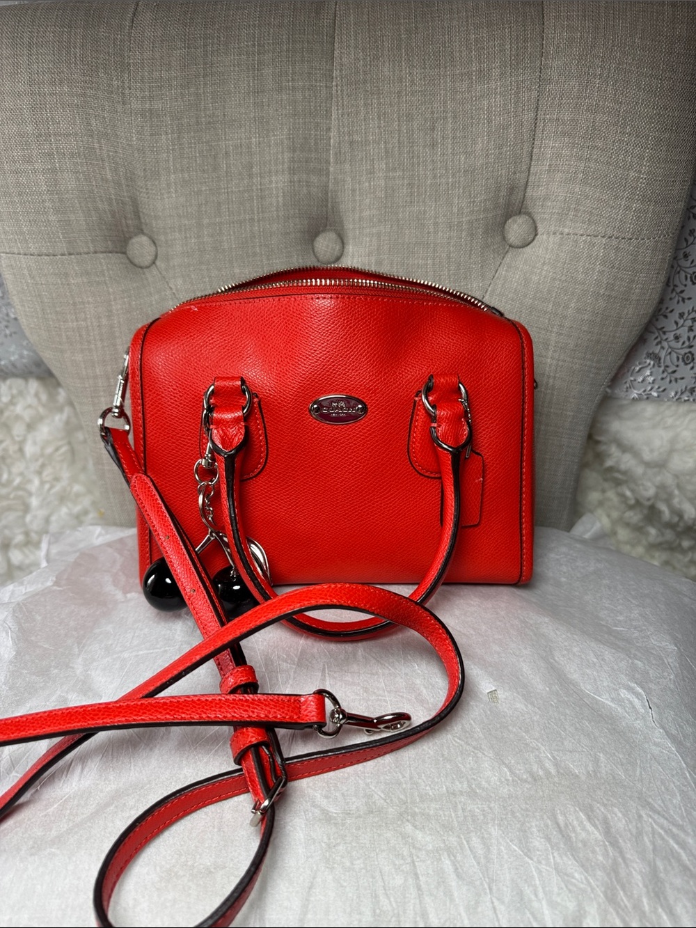 Coach Red Pebbled Leather Crossbody Satchel